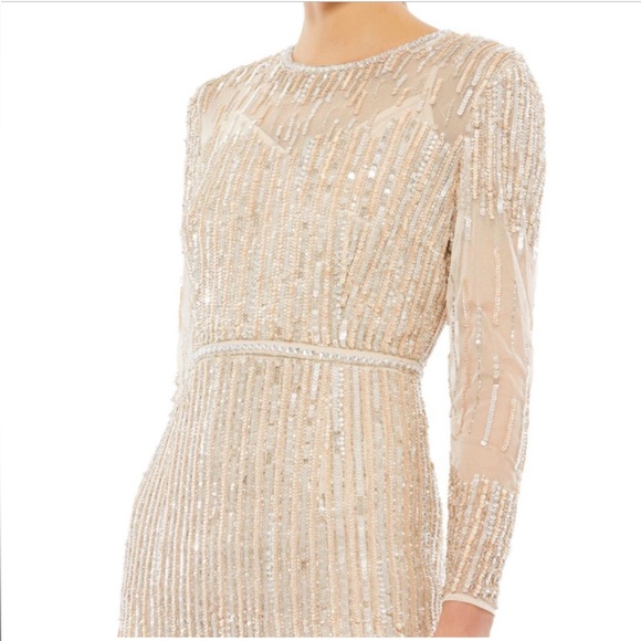 Mac duggal sequin stripe long sleeve tulle gown - Picture 2 of 5